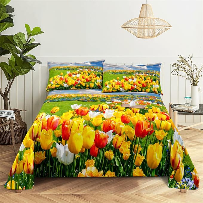 Tulpen Bedlakenset met Kussenslopen Bloemen Laken met Kussensloop 2 STUKS 3 STUKS voor Eenpersoons Tweepersoons Bedden King Full Twin Maat 110x230cm 2pcs