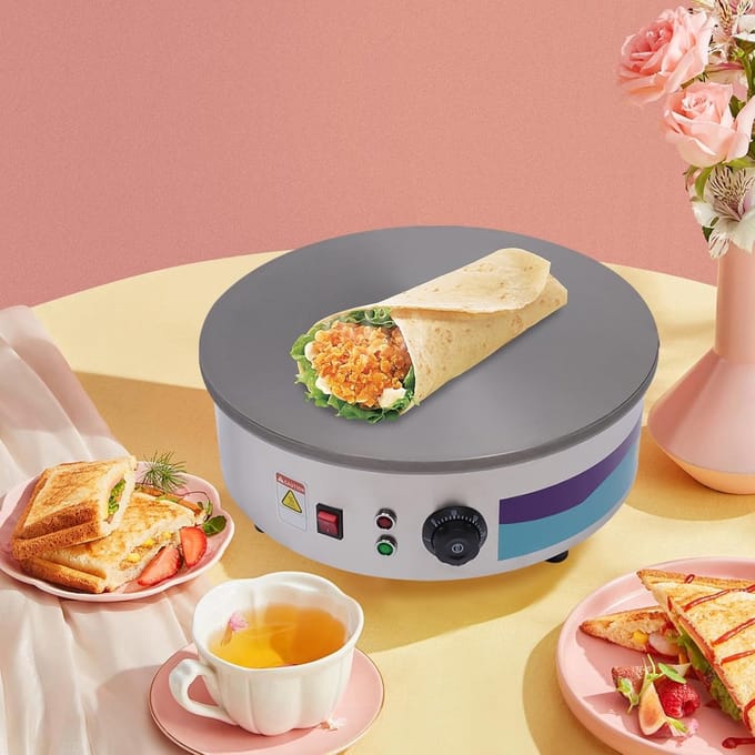 Elektrische Pannenkoekenmaker - Crêpeplaat - Thuis Restaurants - Grote Diameter - 45 cm - Zilverkleurig