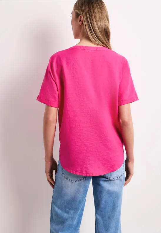 Blouse met gespleten hals van linnenmix