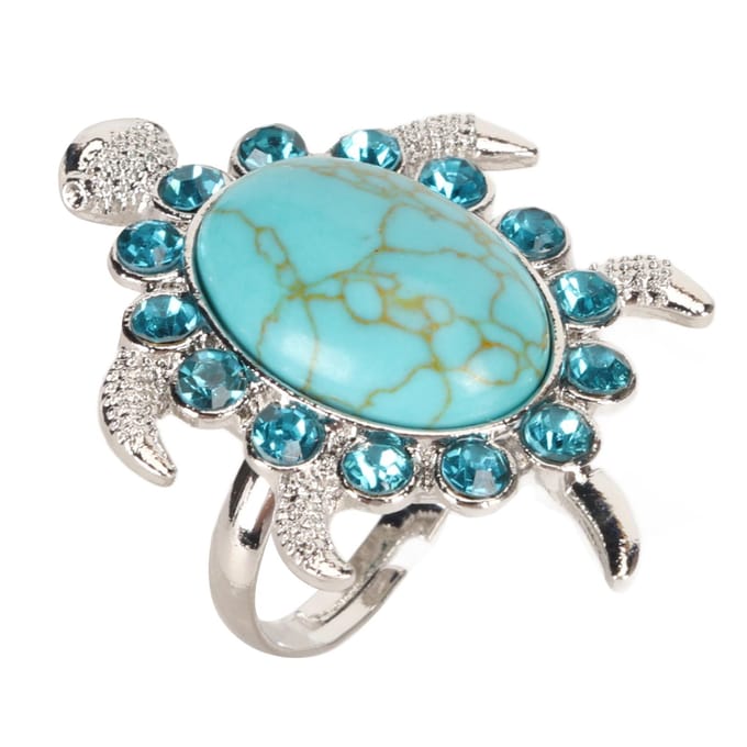 Turquoise Strass Ring Dames Legering Verstelbaar Modieus Schattige Schildpad Vormige Ring Sieraden blue