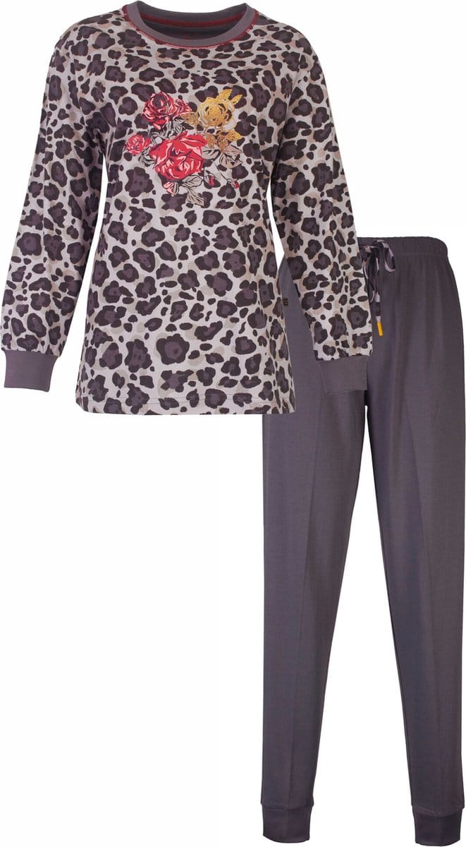 Irresistible Dames Pyjama - Katoen - Panterprint - Grijs - Maat S
