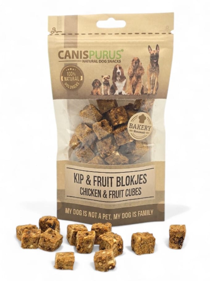 CanisPurus - Hondensnack - Kip & Fruit Blokjes – Ambachtelijk Gebakken - Hondenkoekjes