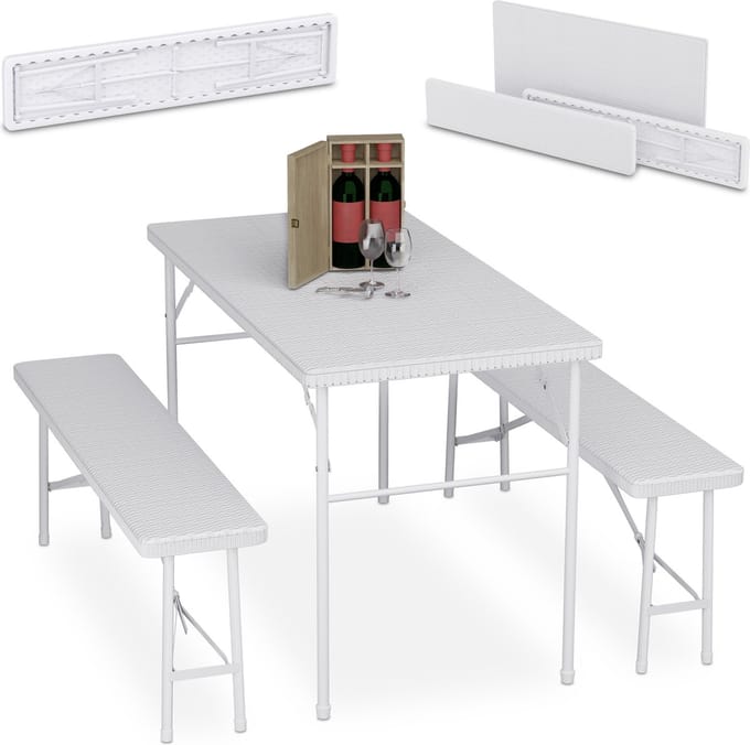 biertafel set 3-delig - kunststof - metaal - bierbanken - inklapbaar - wit