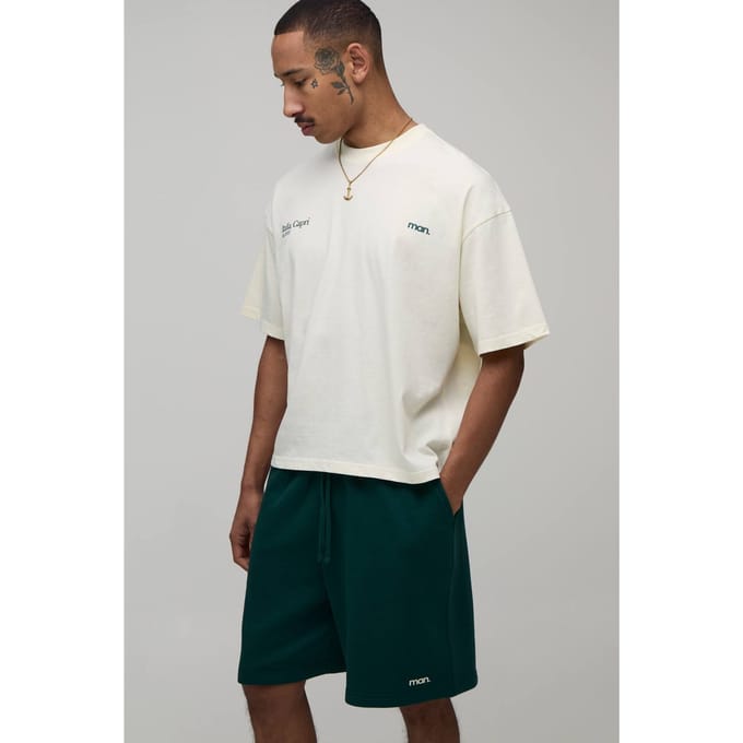 Oversized Boxy Italia Capri T-shirt & Wijde Short Set | Forest | Size Medium