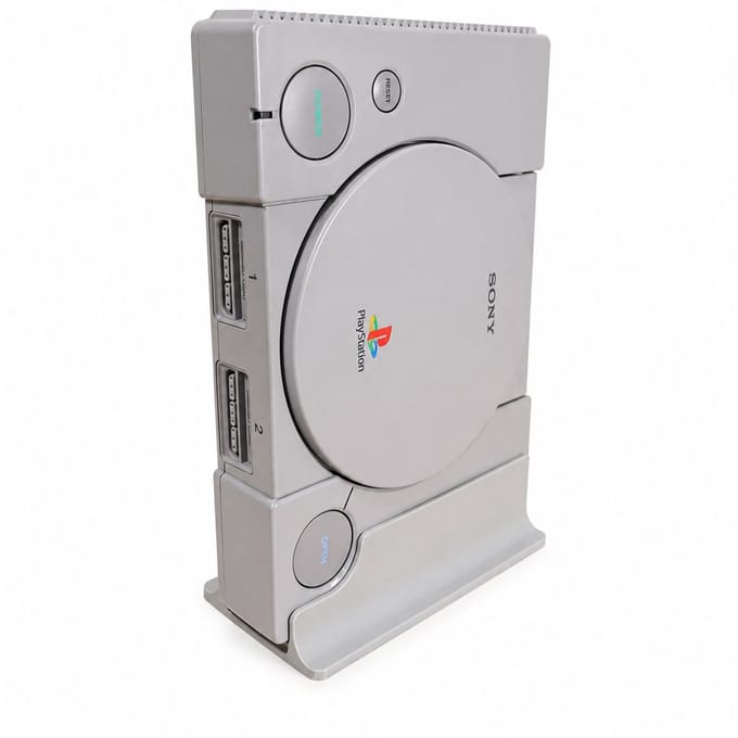 Verticale standaard geschikt voor Sony PlayStation 1 origineel - PS1 console stand met bereikbare aansluitingen - Grijs
