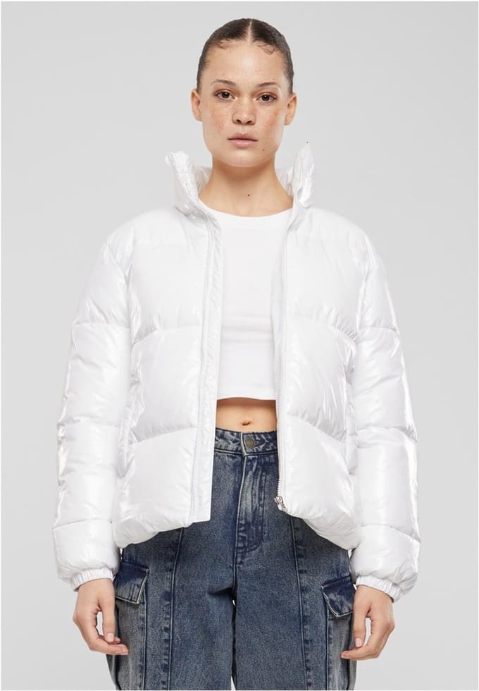 Urban Classics - Recycled Short Shiny Gewatteerd jack - 5XL - Wit