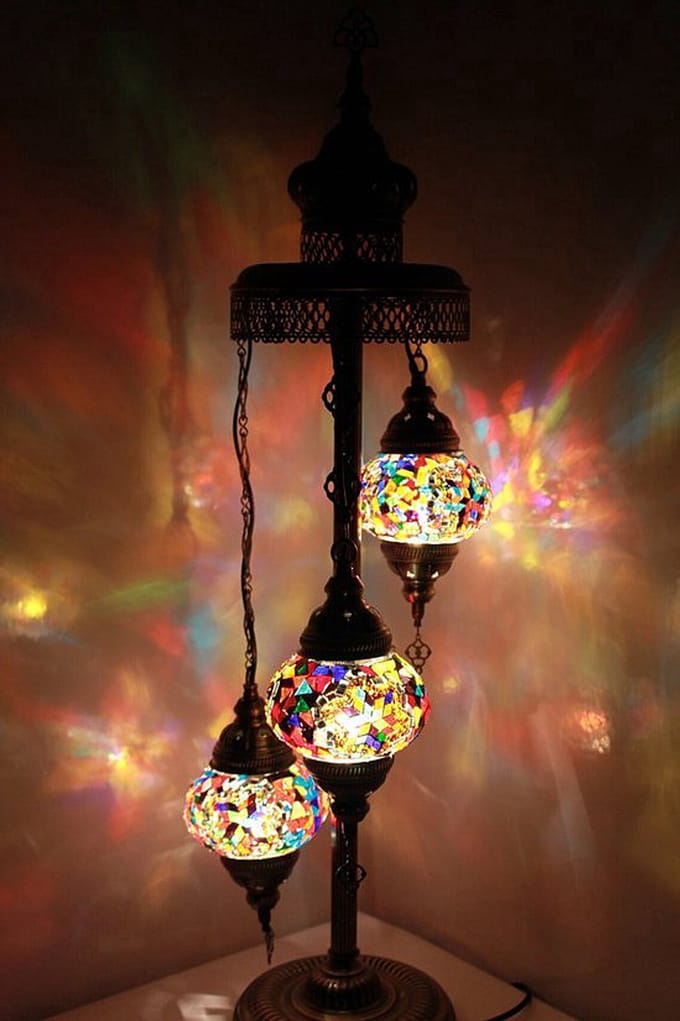 Turkse Lamp - Vloerlamp - Mozaïek Lamp - 3 Bollen - Handgemaakt Multicolour Mix