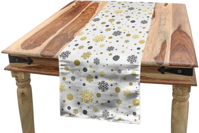 ABAKUHAUS Tafelloper – Winterontwerp Sneeuw – 40x225 cm – geel-wit-grijs
