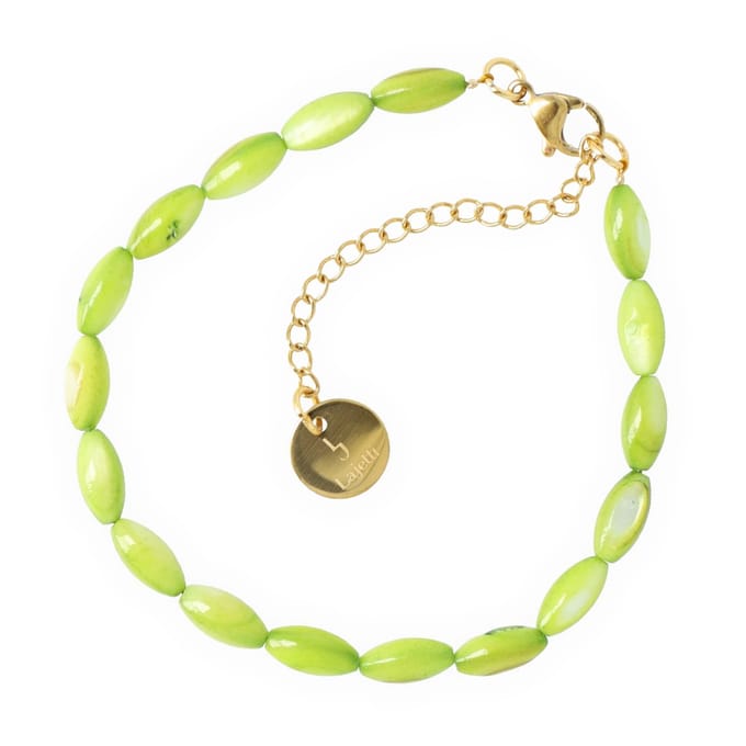 Lajetti - Schelpenarmbandje Groen Stainless Steel Gold Plated