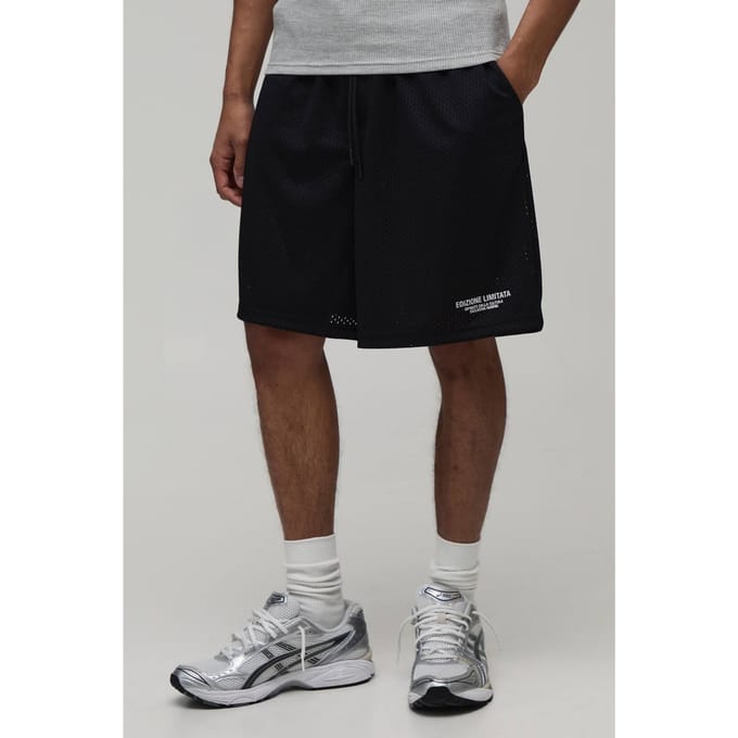 Baggy Fit Bedrukte Mesh Jersey Short | Black | Size Small