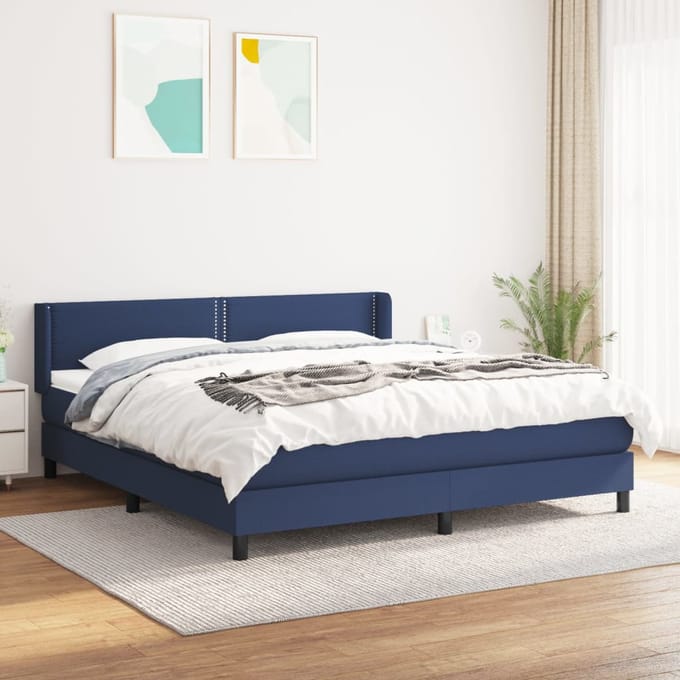 vidaXL - Boxspring - met - matras - stof - blauw - 180x200 - cm