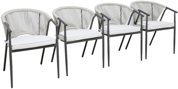 sweeek - Set van 4 stapelbare stoelen van staal en touw - liora