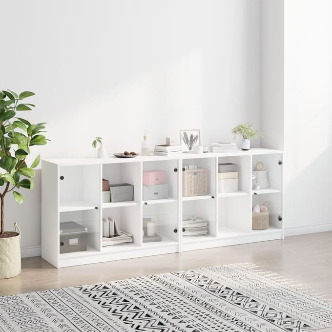 vidaXL - Boekenkast - met - deuren - 204x37x75 - cm - bewerkt - hout - wit