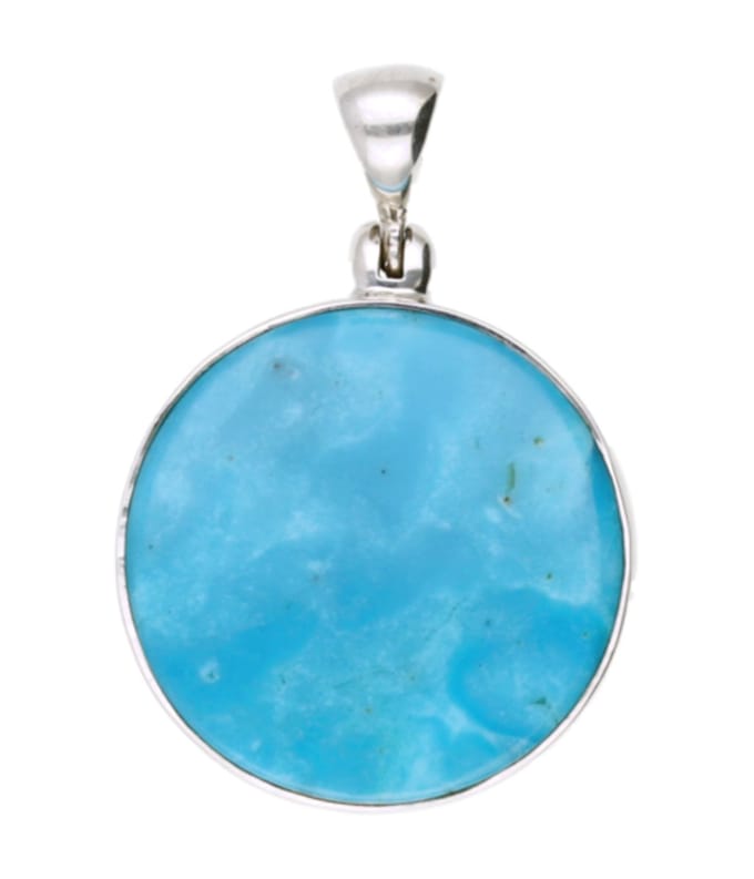 Zilveren Turkoois Turquoise edelsteen rond glad groot kettinghanger