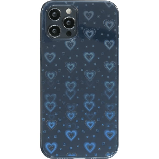 Mocaa iPhone 12 (Pro) 3D Effect Hartjes Hoesje Blauw