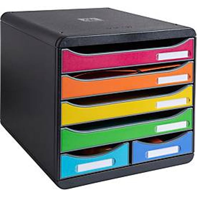 Exacompta BIG BOX MAXI Iderama regenboog, 6 open laden (4 grote/2 kleine) A4/A4+, stil, stapelbaar, 25 jaar
