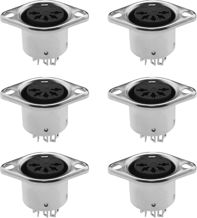 Audio Connectoren - 5-pins DIN - Paneelmontage - Mannelijk naar Vrouwelijk - 6 Stuks - Zilver