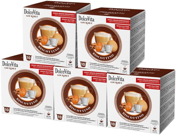 Dolce Vita Gourmet Biscottino - Multipack - 50 (5x10) Koffiecups Compatibel met Nespresso Coffee Machine