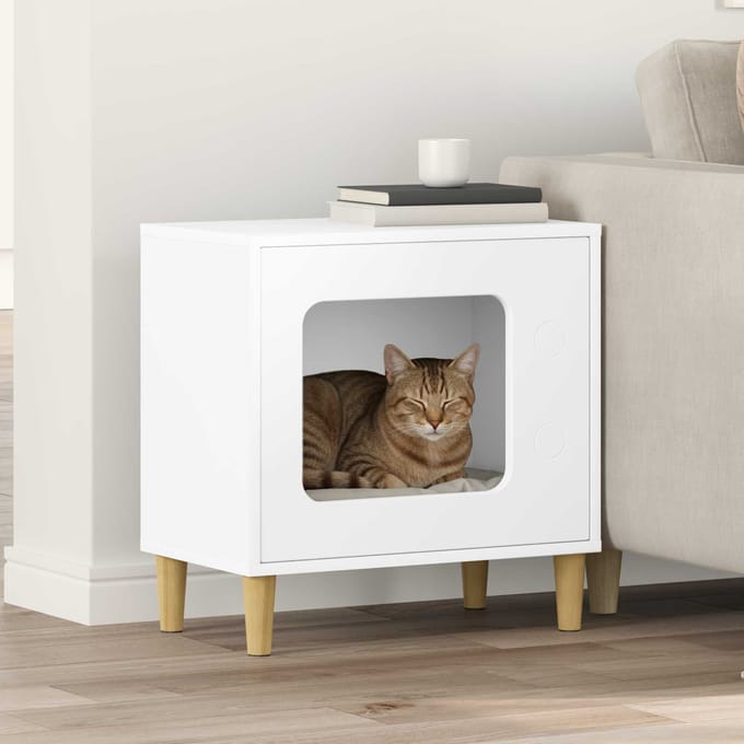 vidaXL - Kattenhuis - Wit - 51 - x - 30 - x - 52 - cm - Bewerkt - hout