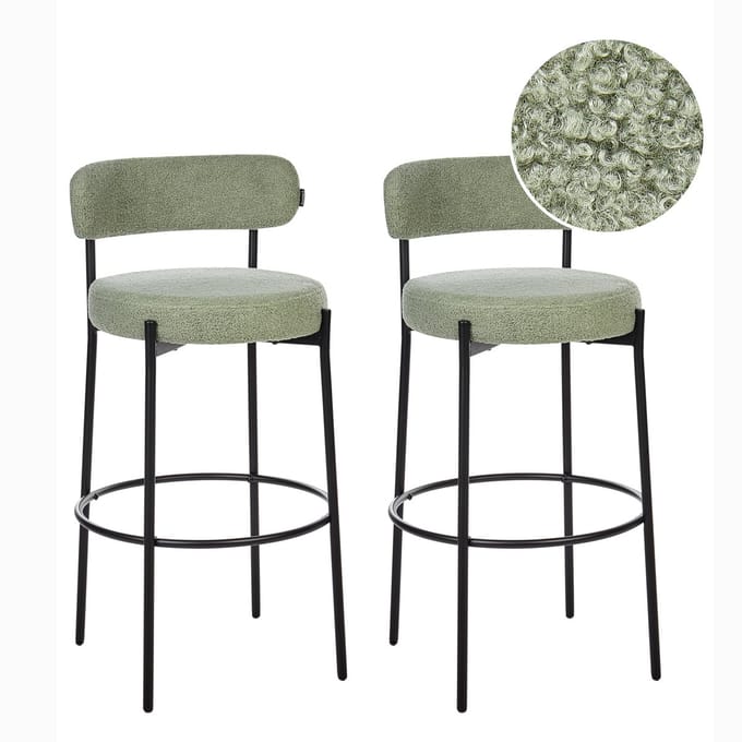 ALLISON - Barkruk set van 2 - Lichtgroen - Bouclé