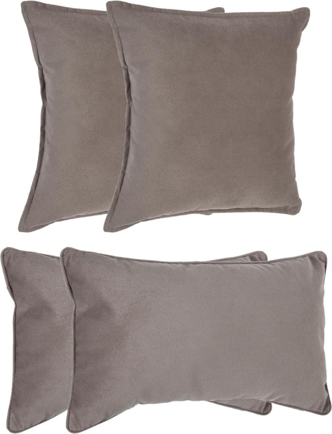 Atmosphera Bank/sierkussens Sophia - set 4x - Taupe/beige - polyester - met rits - In 2 formaten