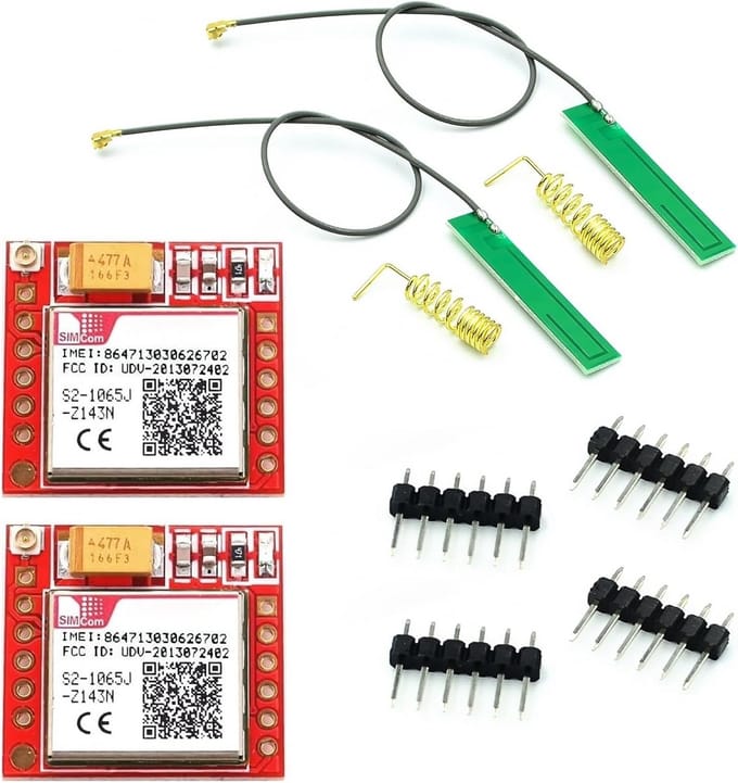 GPRS GSM-module 2x - Breakout Module met TTL seriële interface voor Quad-Band 850/900/1800/1900MHz - SIM-kaartsleuf en antenne