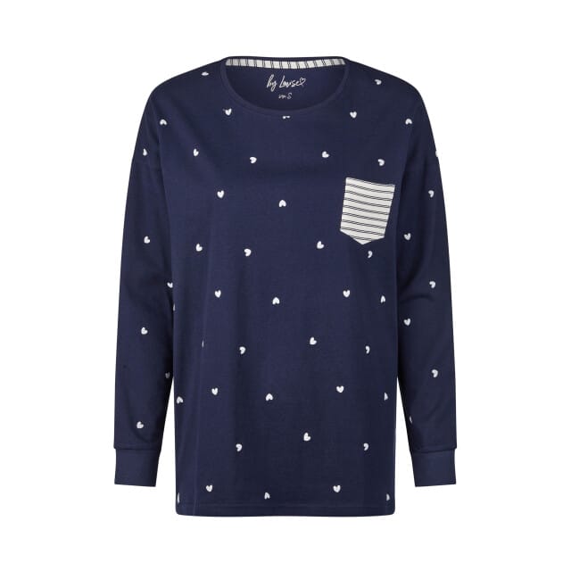 By Louise Dames Pyjama Lounge Set Blauw Hartjes - Maat L
