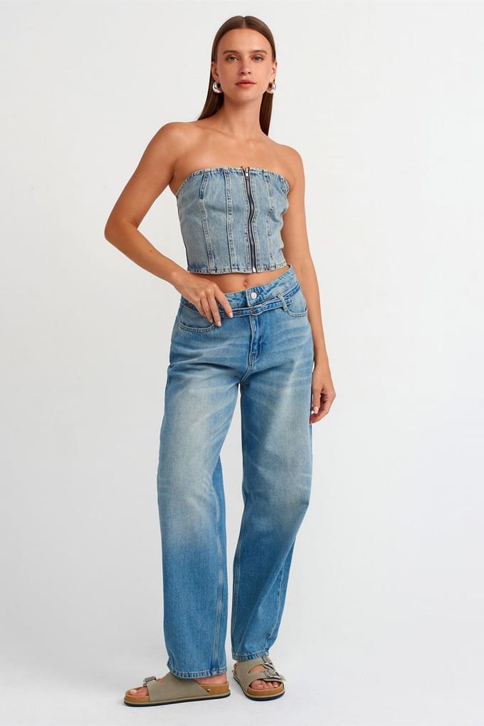 Dames Hoge Taille Ballon Wijduitlopende Jeans