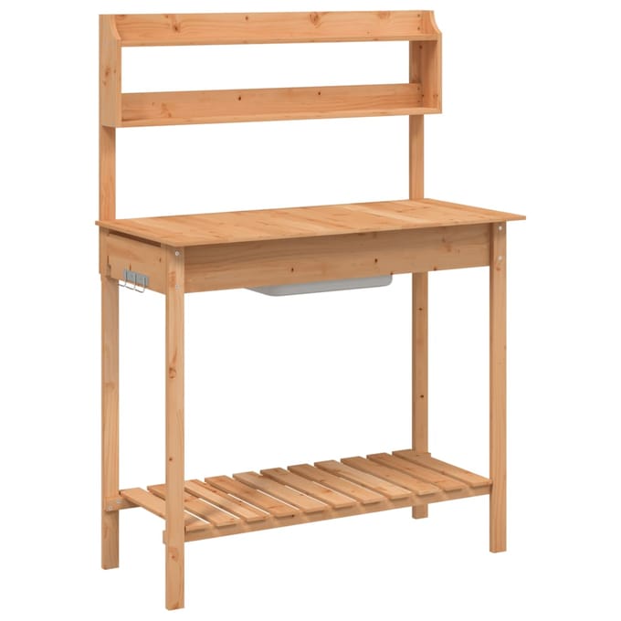 vidaXL - Oppottafel - met - spoelbak - 147,5x44x139,5 - cm - vurenhout - bruin