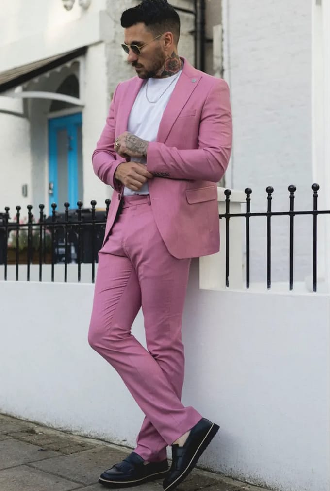 Heren 3-delig Roze Tailored Fit Feestpak Race Day