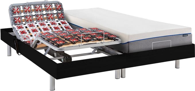 Vente-unique Bed met elektrische lattenbodem hout zwart 2 x 80 x 200 cm