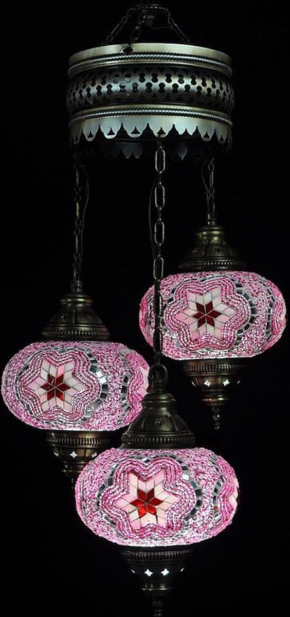 Turkse lamp hanglamp - mozaïek lamp - 3 bollen - paars - handgemaakt en authentiek