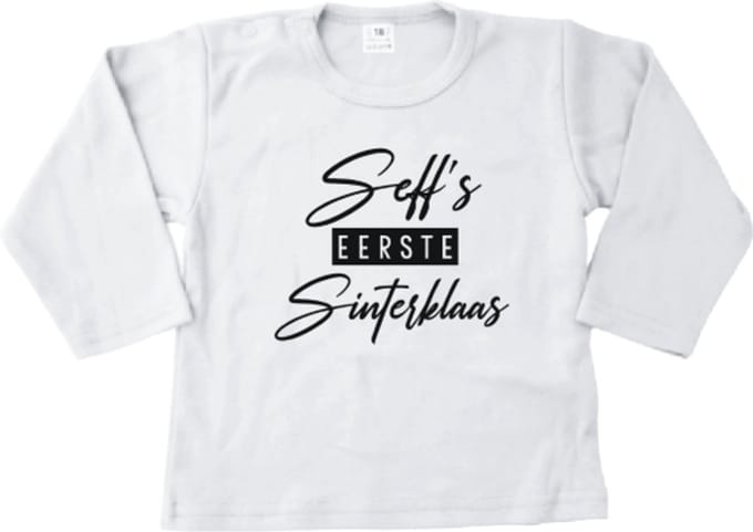 Persoonlijk eerste Sinterklaas Shirtje – Eigen Naam- maat 68 – wit – Uniek Cadeau