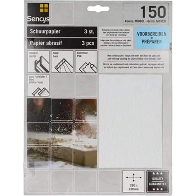 Sencys Schuurvel Stearaat Wit 230x280mm P150 3st