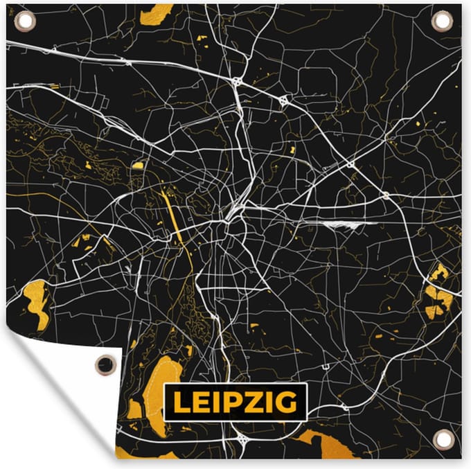 Tuindoek Leipzig - Goud - Stadskaart - Duitsland - Kaart - Plattegrond - 100x100 cm