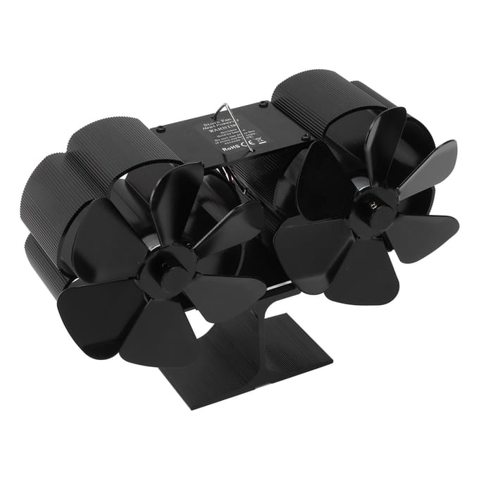 Ventilateur de cheminée à double tête 6 pales Puissance thermique Noir Ventilateur de poêle Résistant aux hautes températures black