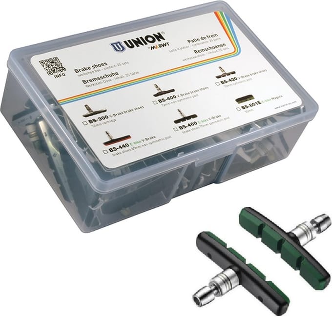 Union BS-460 V-brake remblok 75 mm (symetrisch stift). Per 25 paar, voor E-Bike