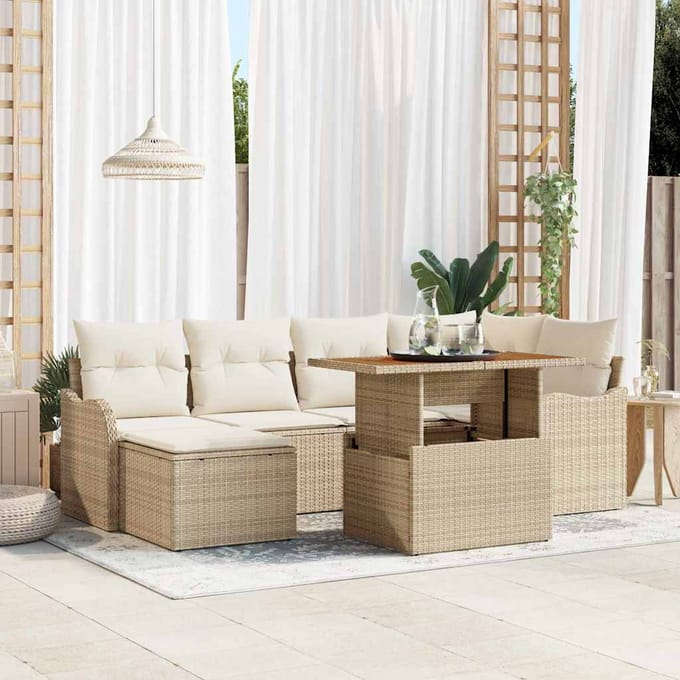 vidaXL - Tuinbank - Set - 7 - st - beige - en - crèmekleurig
