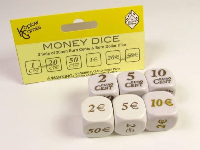 Euro dice set - dobbelstenen met valuta/geld waarden