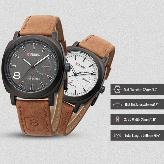 Montre à quartz analogique vintage pour homme noir