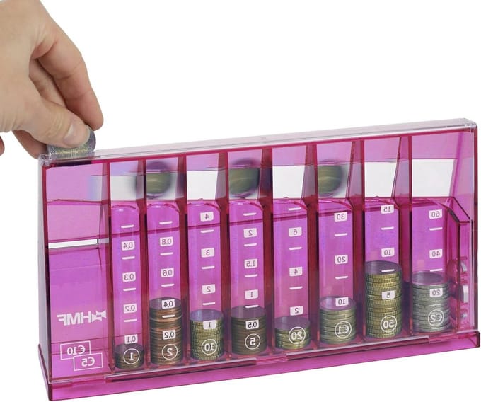 Euro Muntenteller en Sorteerder, Compact en Efficiënt, 24 x 5 x 12 cm, Roze, Voor Thuisgebruik