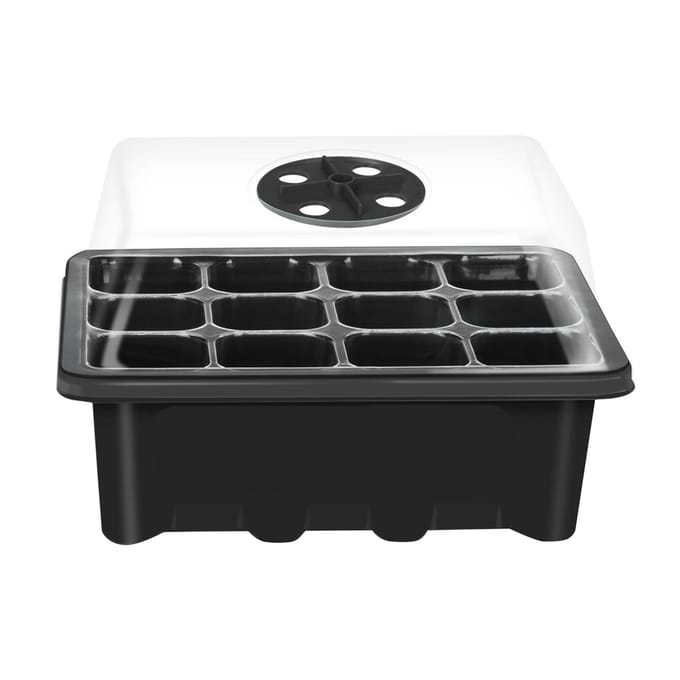 10 Set Zaadtrays Zaailingen Startertray (12 Cellen per Tray) met Verstelbare Koepeldeksels en Basis Plus groen