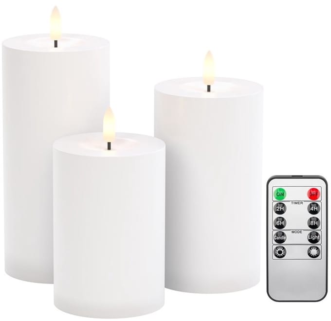 Goobay Set van 3 LED kaarsen "Outdoor", met afstandsbediening met 10 toetsen, voor gebruik binnen en buiten (IP44), warm wit (3000 K), op batterijen