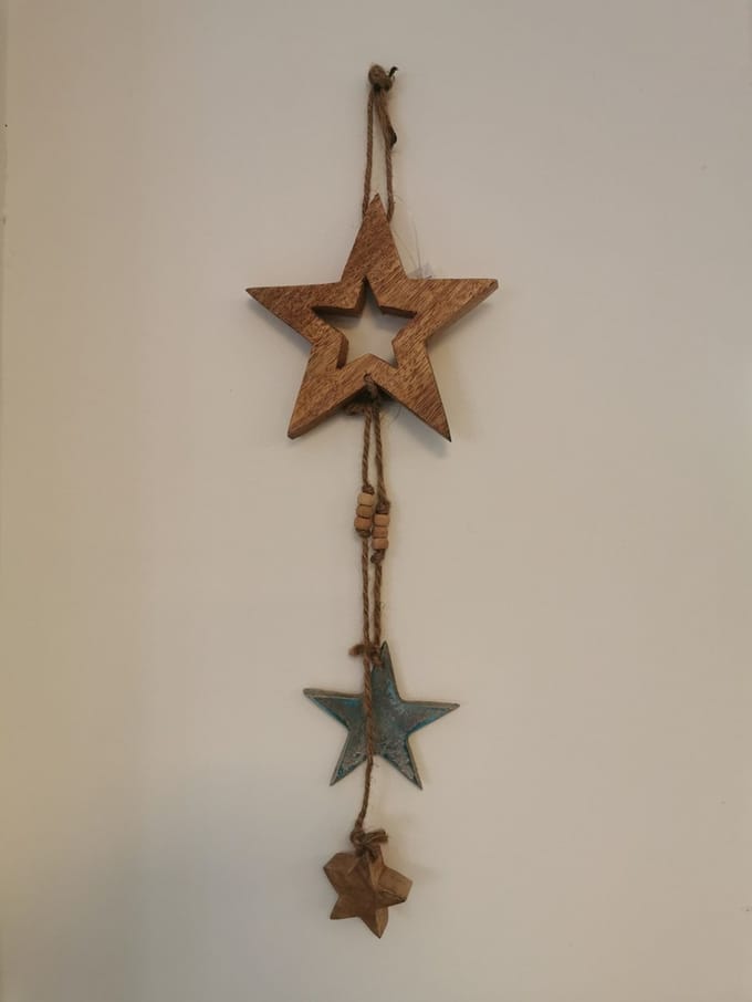 Hanger - Sterretjes - 53x15x3cm - Bruin - Aluminium - Mango hout.
