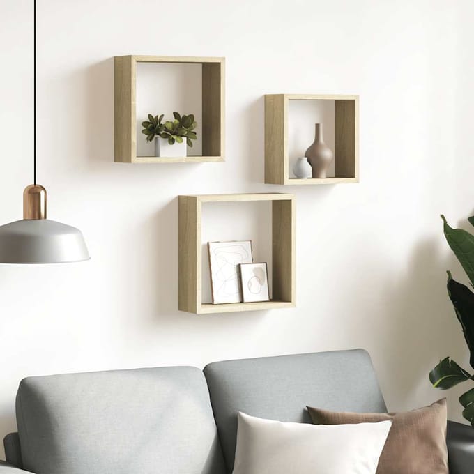 vidaXL - Wandschappen - kubus - 3 - st - sonoma - eikenkleurig