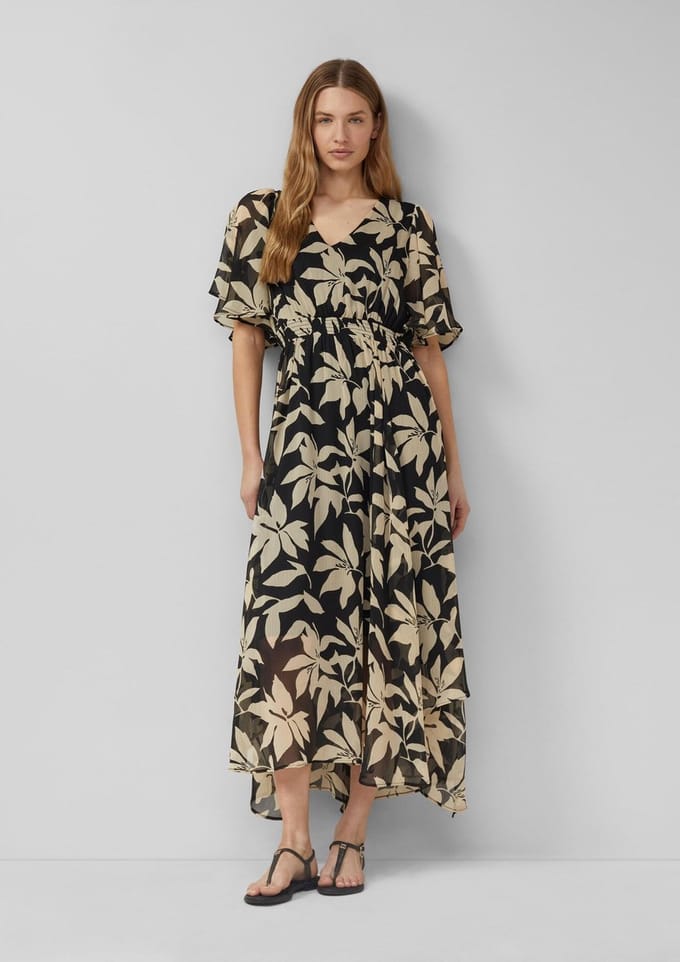 Rok van mousseline met all-over print en smockdetail dames s.Oliver
