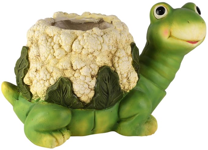 Dekoratief | Bloempot schildpad m/bloemkool, groen, magnesium, 39x23x23cm | A260506