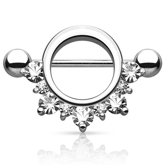 Tepelpiercing half cirkel CZ witte steentjes 1.6x10 - zilver - LMPiercings