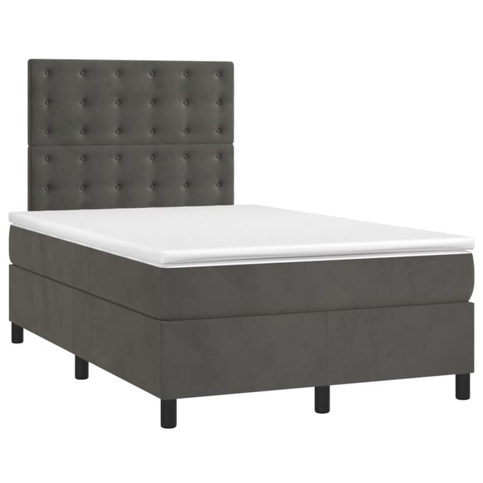 vidaXL - Boxspring - met - matras - en - LED - fluweel - donkergrijs - 120x200 - cm
