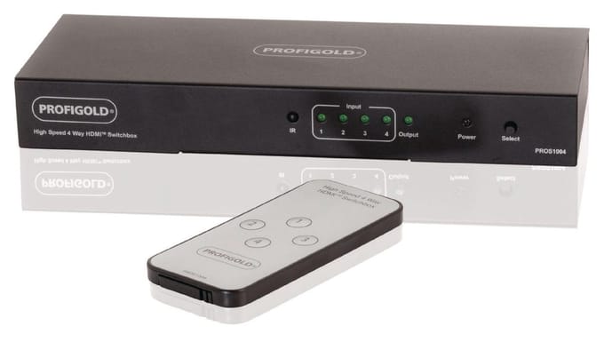 Profigold HDMI schakelaar 4 naar 1 met afstandsbediening en voedingsadapter